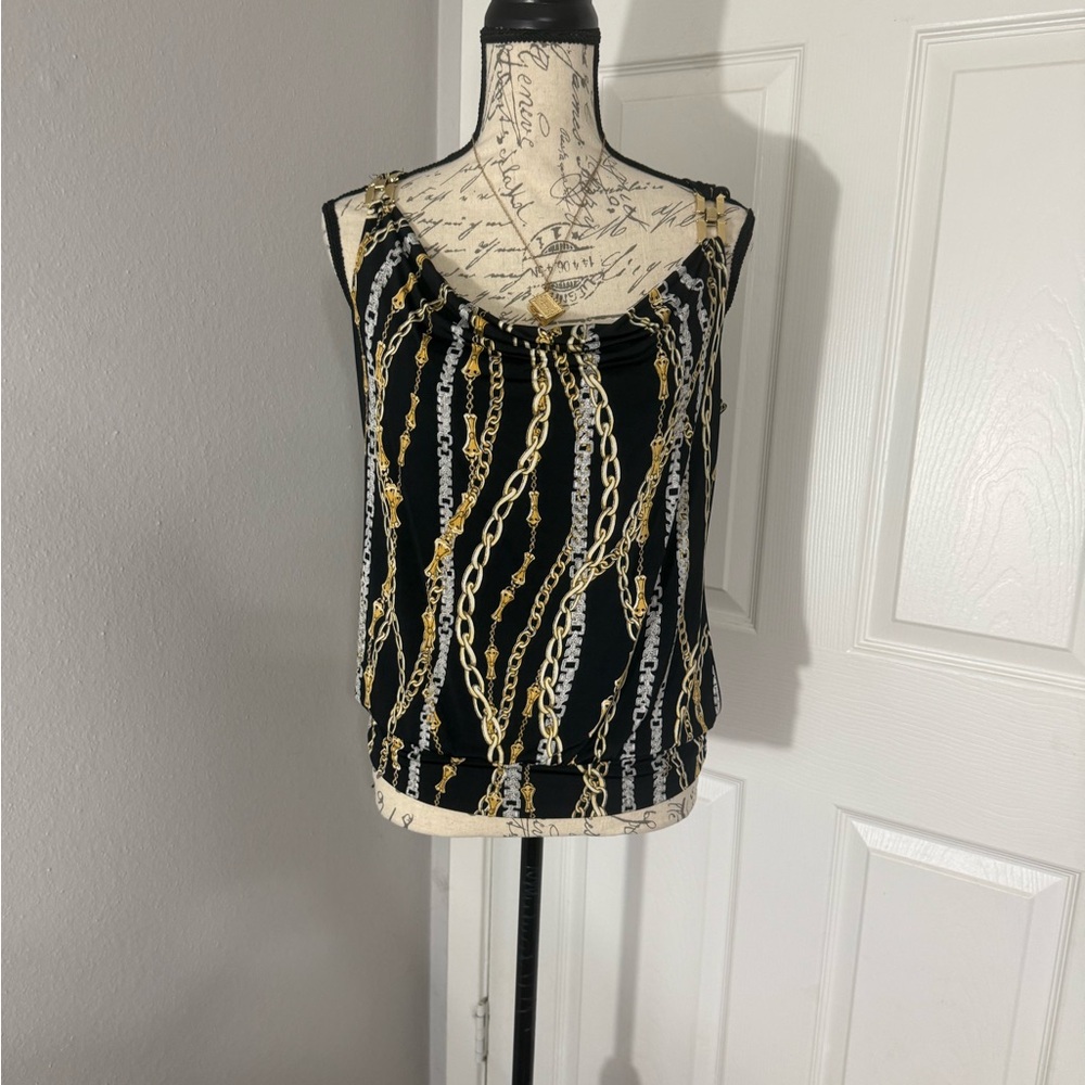 Cache Black Gold Chain-Print Draped Cowl Camisole